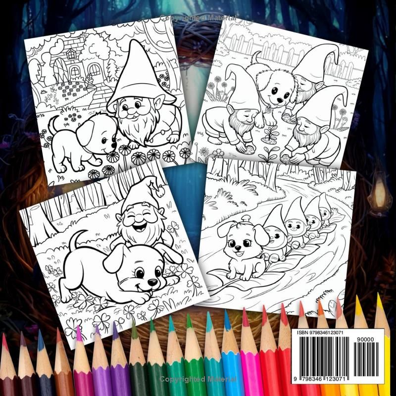 Enchanted Puppies: Fantasy Coloring Book for Adults & Teens with 50 Magical & Cute Puppy & Gnome Illustrations for Mindfulness, Relaxation, Family Bonding, & Nostalgic Fun (Adorable Tails Coloring)