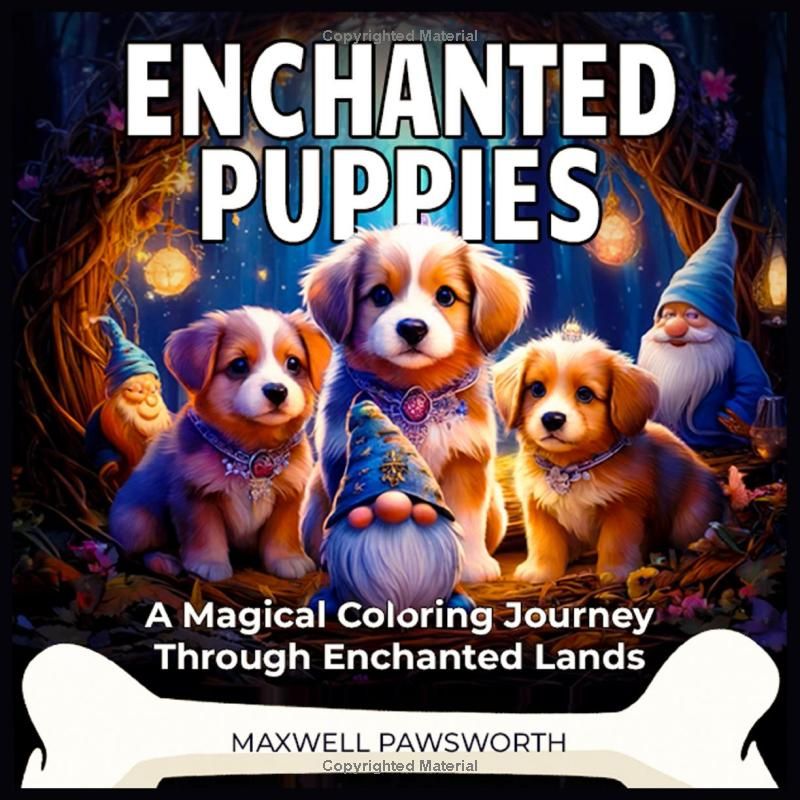 Enchanted Puppies: Fantasy Coloring Book for Adults & Teens with 50 Magical & Cute Puppy & Gnome Illustrations for Mindfulness, Relaxation, Family Bonding, & Nostalgic Fun (Adorable Tails Coloring)