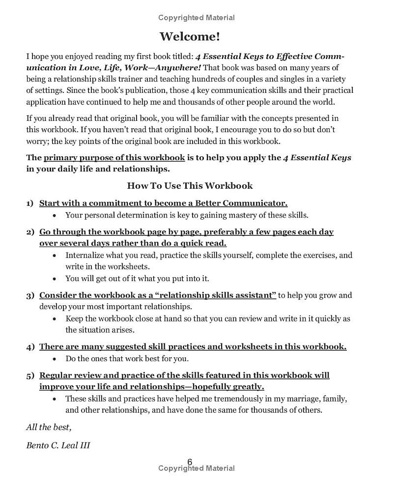 Official Workbook: Companion to the Book: 4 Essential Keys to Effective Communication in Love, Life, Work--Anywhere! Including Exercises and Worksheets