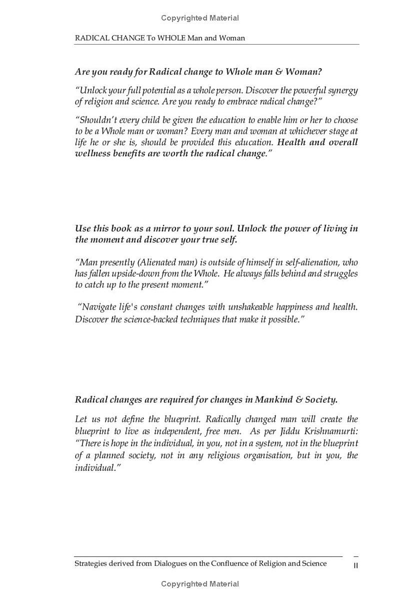 Radical Change To Whole Man & Woman: Strategies derived from Dialogues on Confluence of Religion & Science (Changing Destiny Series: Radical Change)