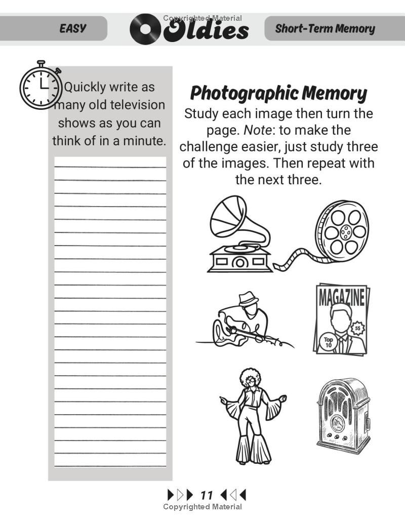 Memory Puzzle Book for Adults, Oldies Version, Large Print: 100+ Puzzles Perfect Gift for Seniors, Grandparents, Parents, and Traumatic Brain Injury Therapy