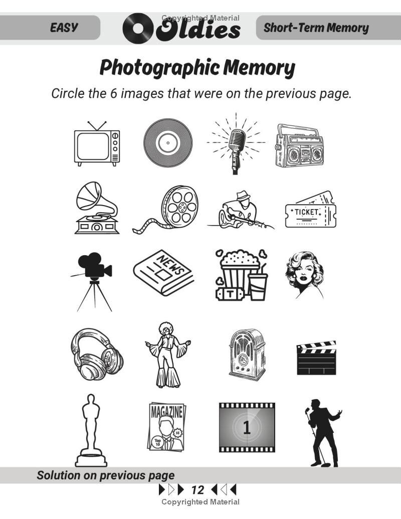 Memory Puzzle Book for Adults, Oldies Version, Large Print: 100+ Puzzles Perfect Gift for Seniors, Grandparents, Parents, and Traumatic Brain Injury Therapy