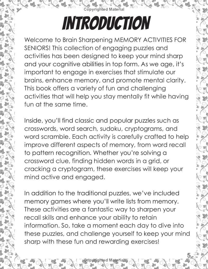 Brain Sharpening Memory Activities for Seniors: Memory Games, Sudoku, Crossword Puzzles and Word Search for Seniors Large Print